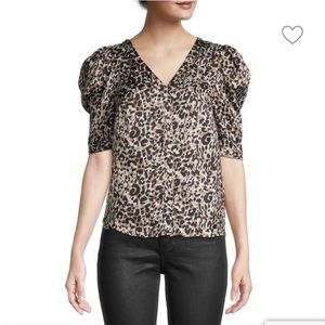 Saks Fifth Avenue leopard print puff sleeve button front blouse size large
